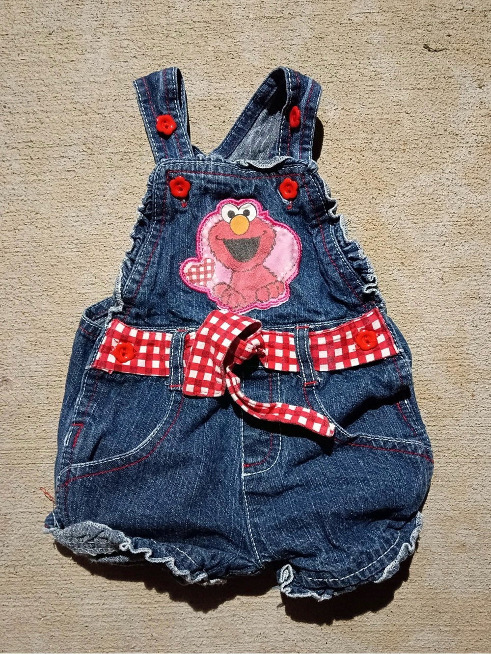2011 12 M Elmo Shortalls with Red Gingham Belt